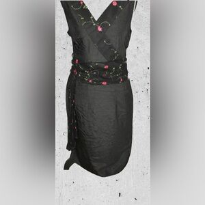 Ashro Midnight Black Dress with Floral Accents